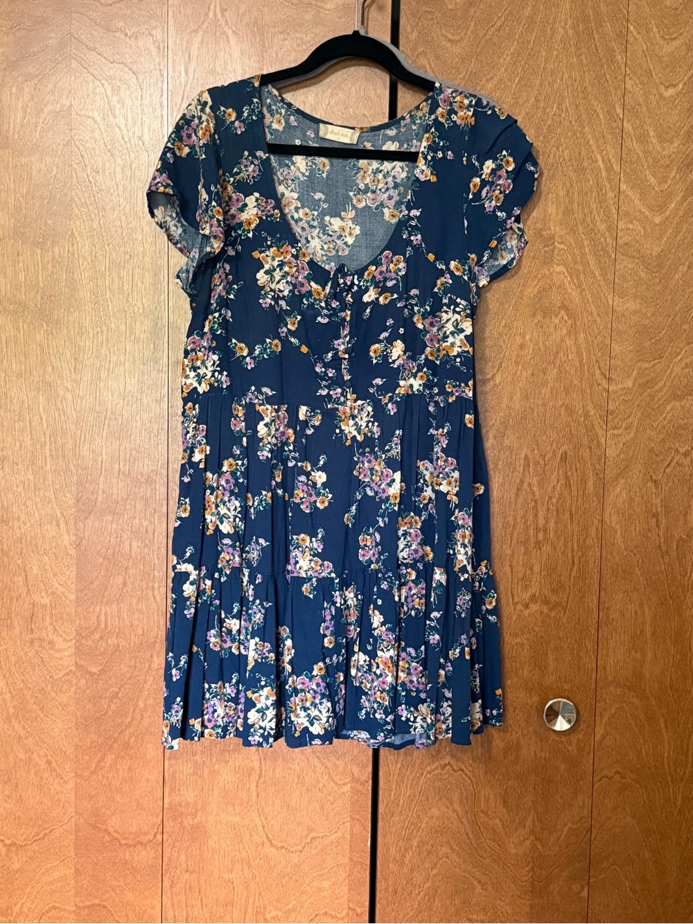 Altar’d State Navy Floral Short Sleeve Dress Size L
